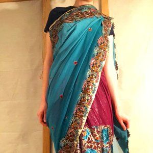 Stitched and patterned Indian saree